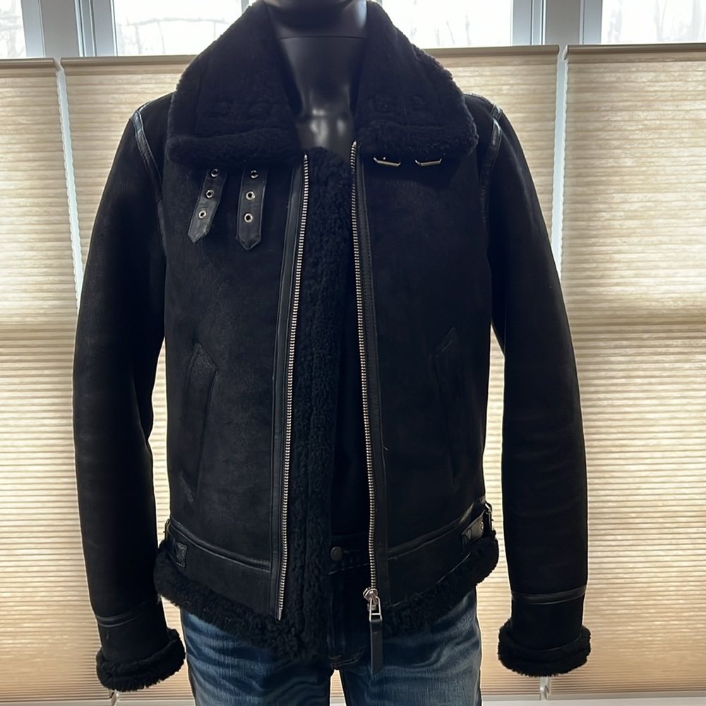 100% Shearling Flight Jacket made in India by Idleman. Color: Black Size: Large - Picture 3 of 14